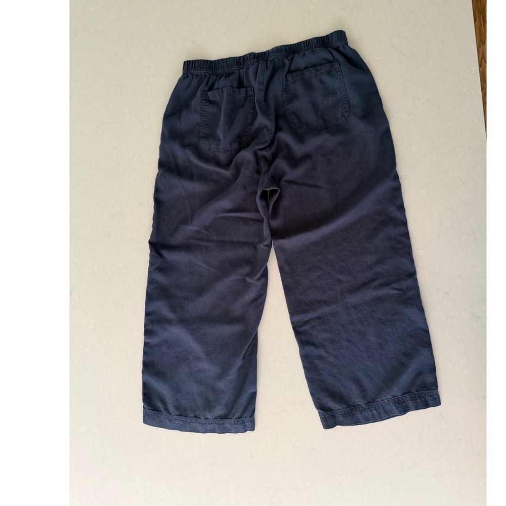 Splendid Navy Blue Viscose Linen Blend Elastic Waist Cropped Wide Leg Pants M - Picture 2 of 7